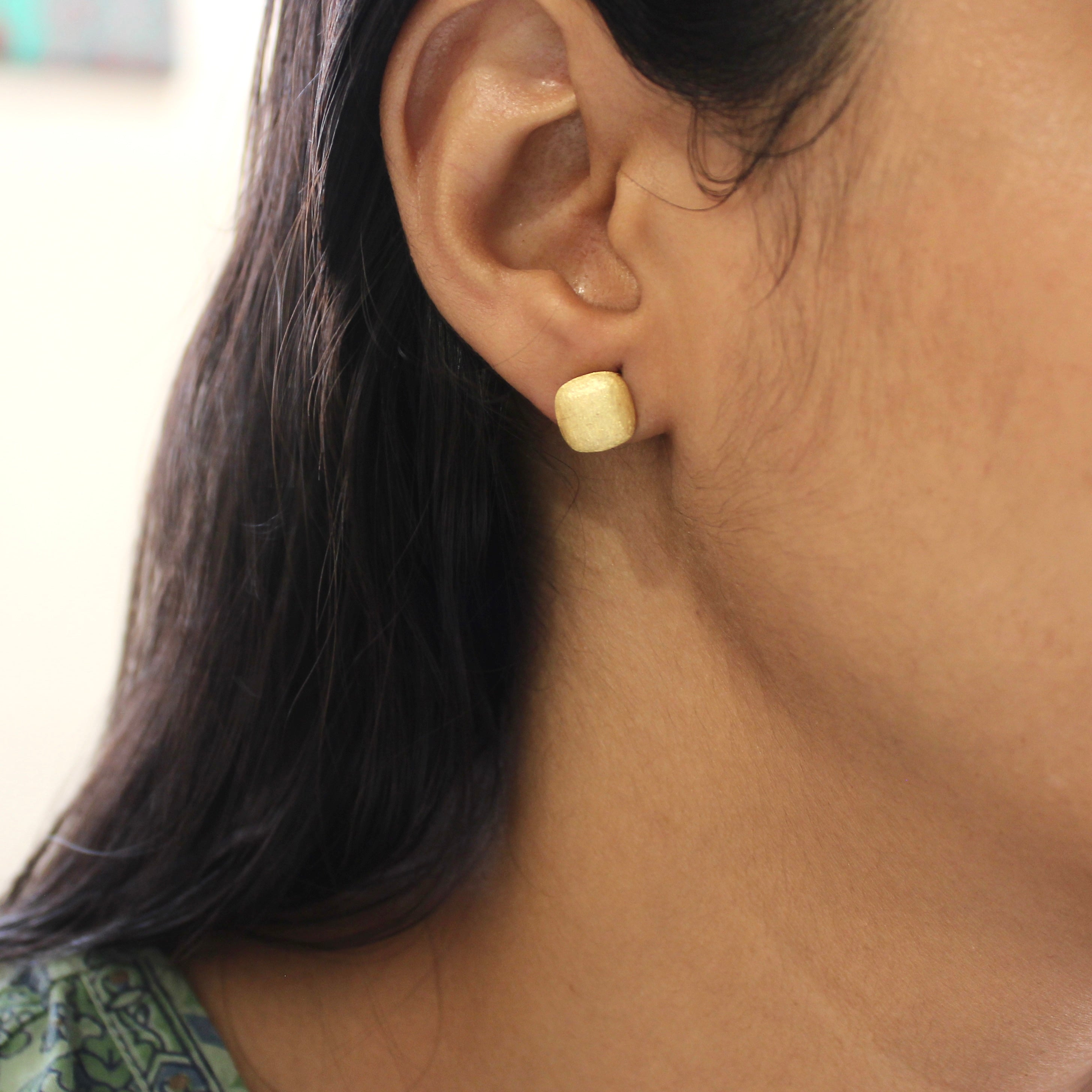 Gold Cube Studs in 925 silver