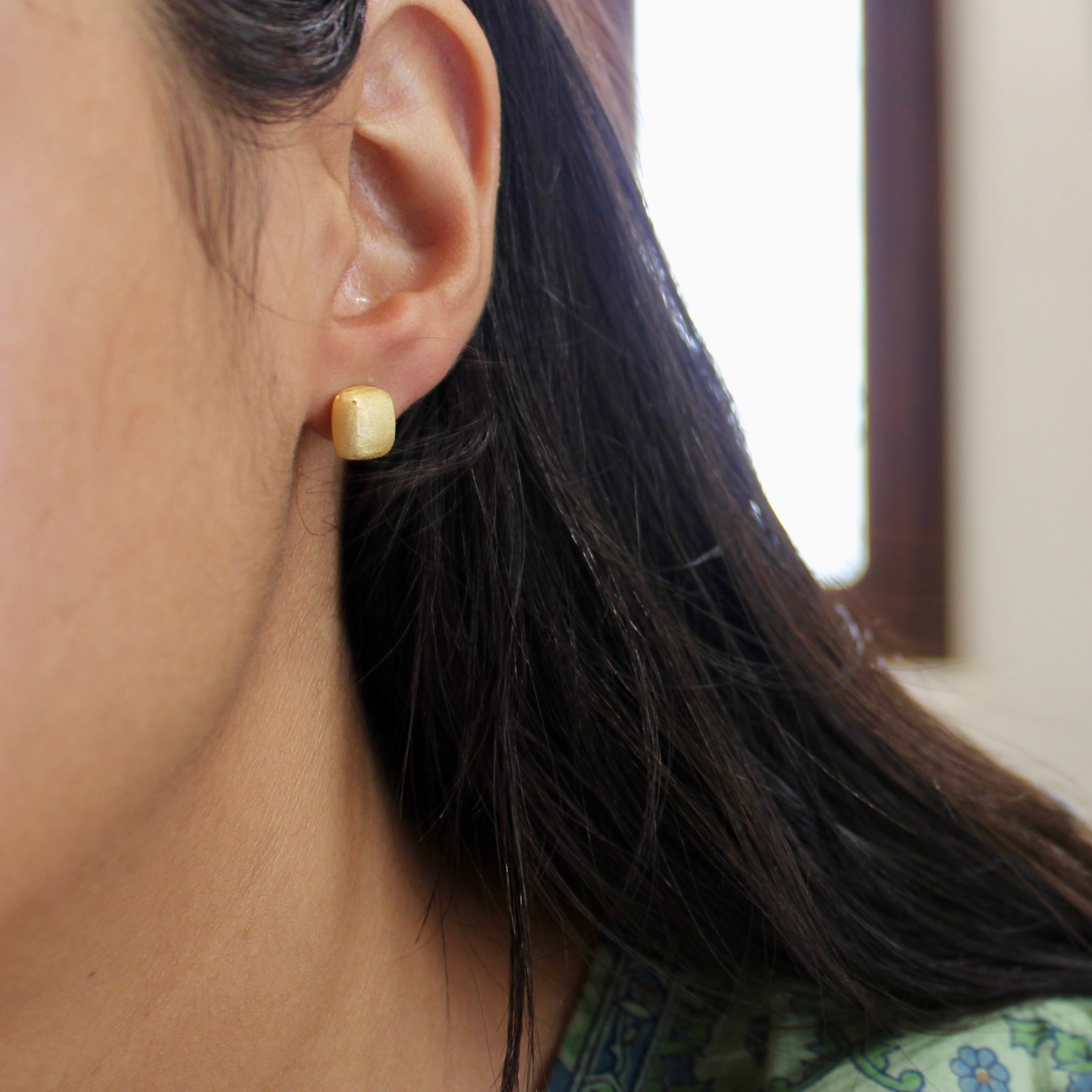Gold Cube Studs in 925 silver