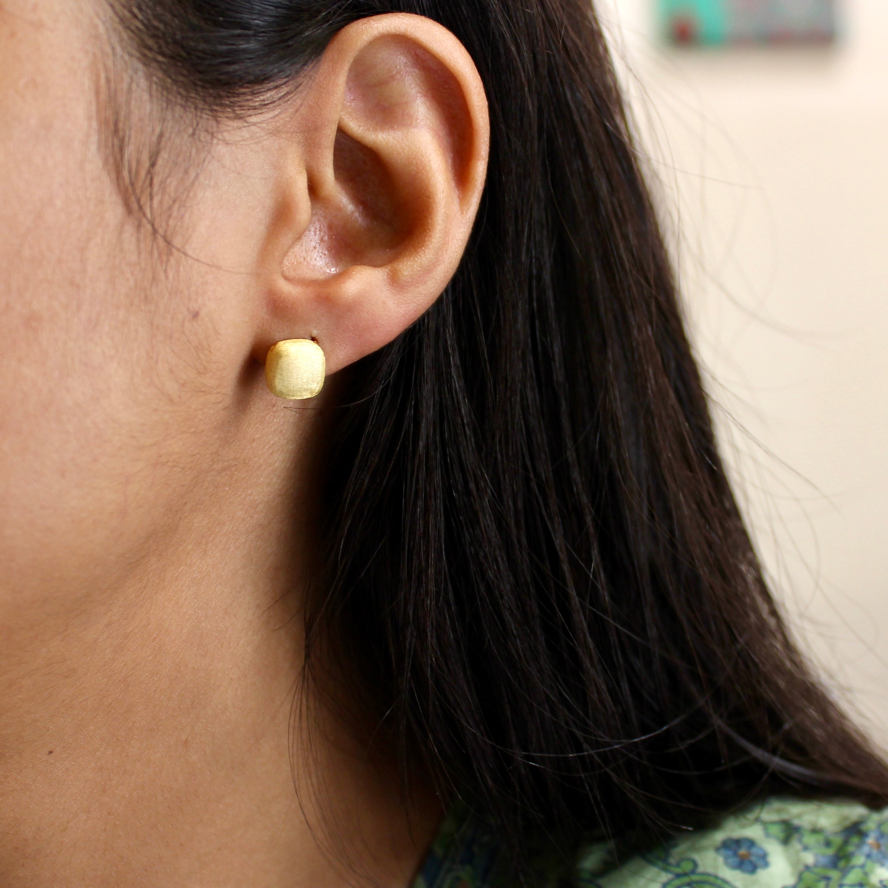 Gold Cube Studs in 925 silver