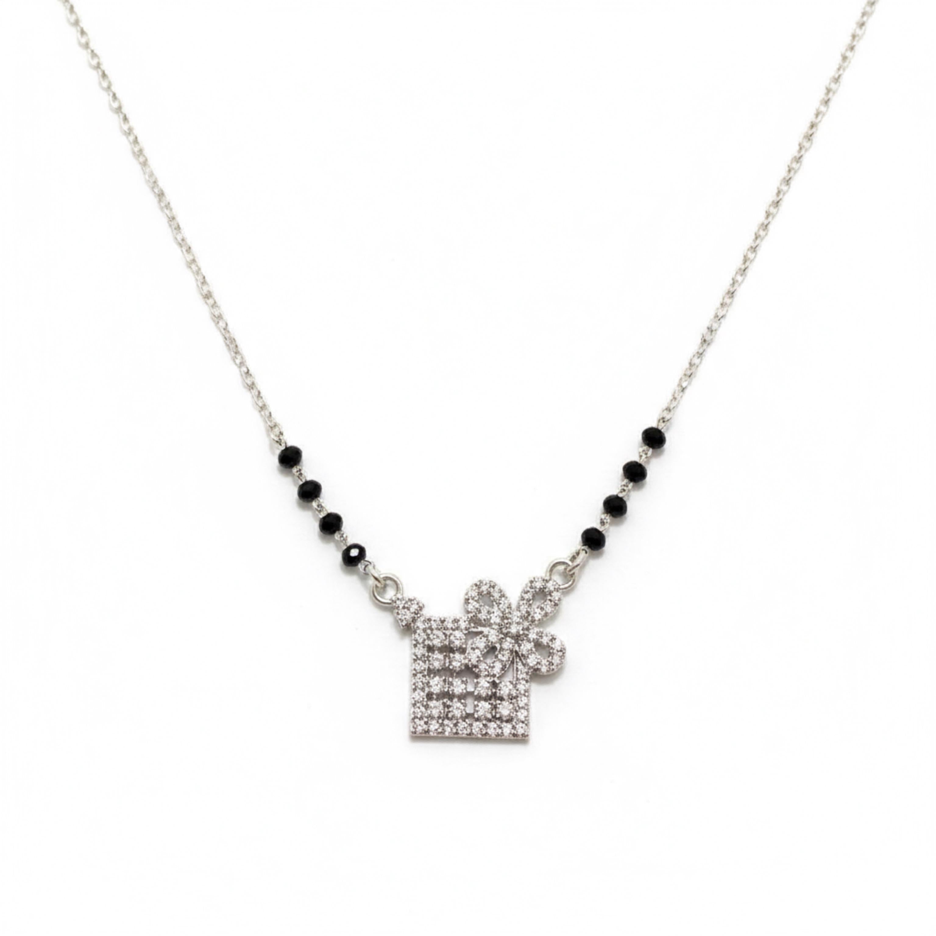 Mat Design Zircon Stones Mangalsutra in 925 Silver