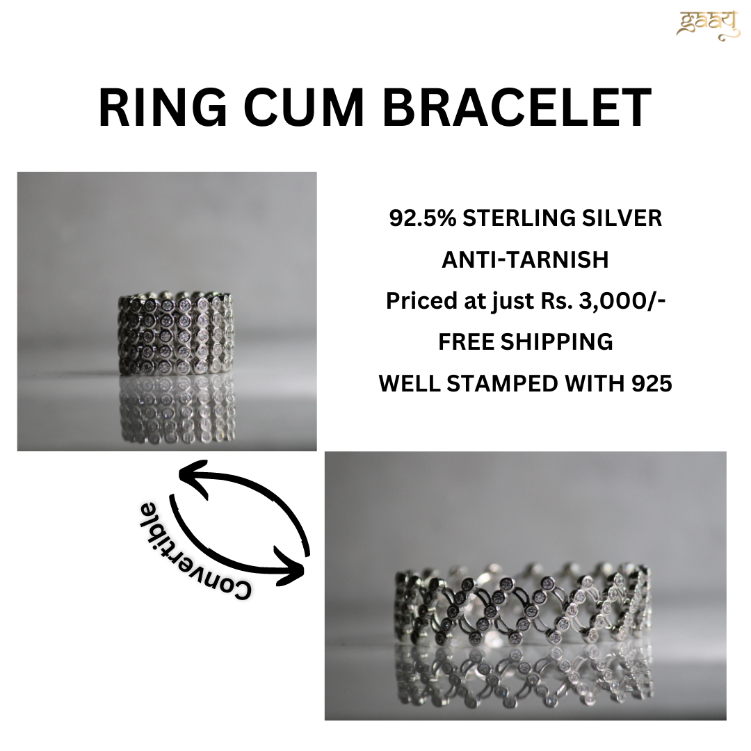 92.5 Sterling Silver Ring cum Bracelet silver with Stone