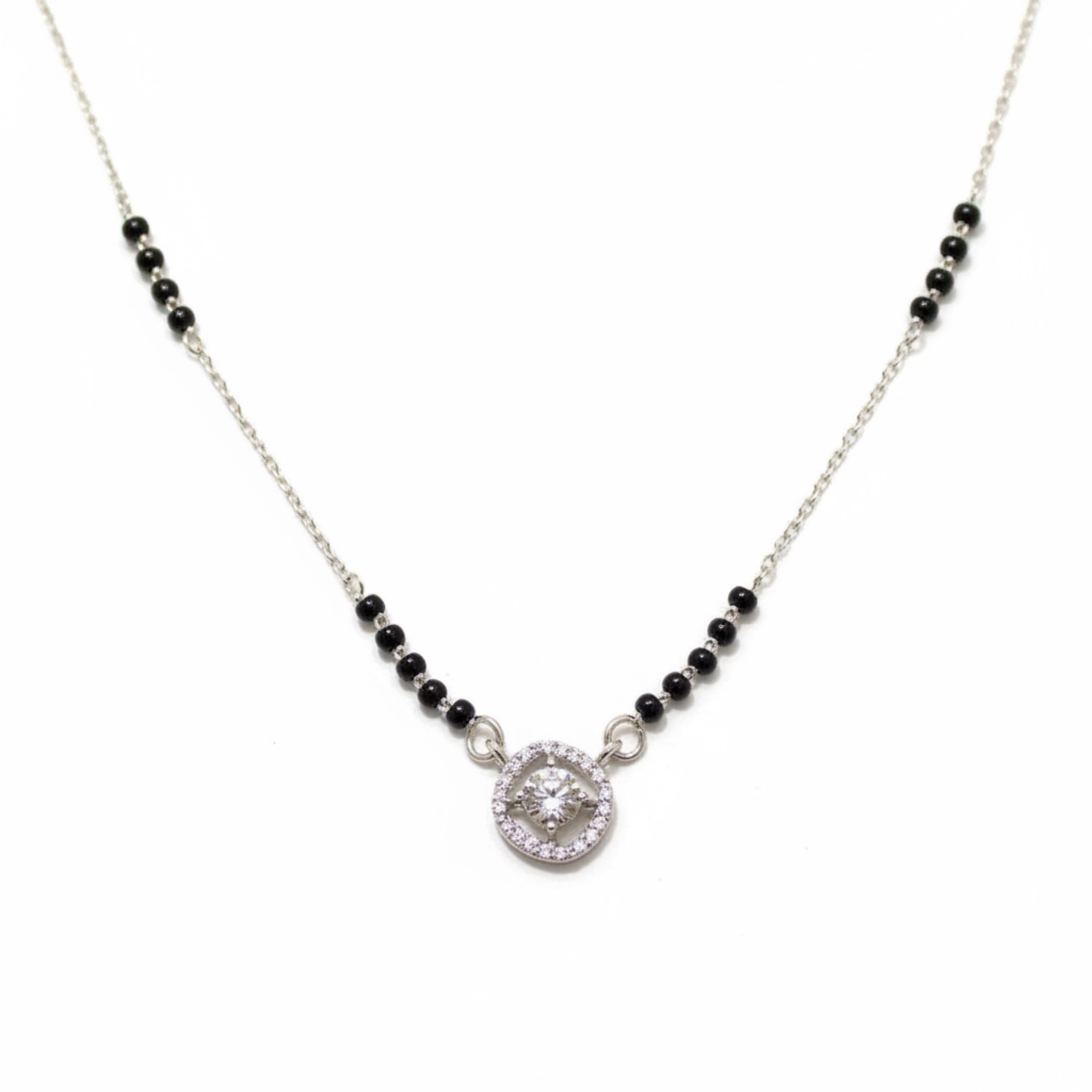 Round Bordered Solitaire Stone Mangalsutra in 925 Silver