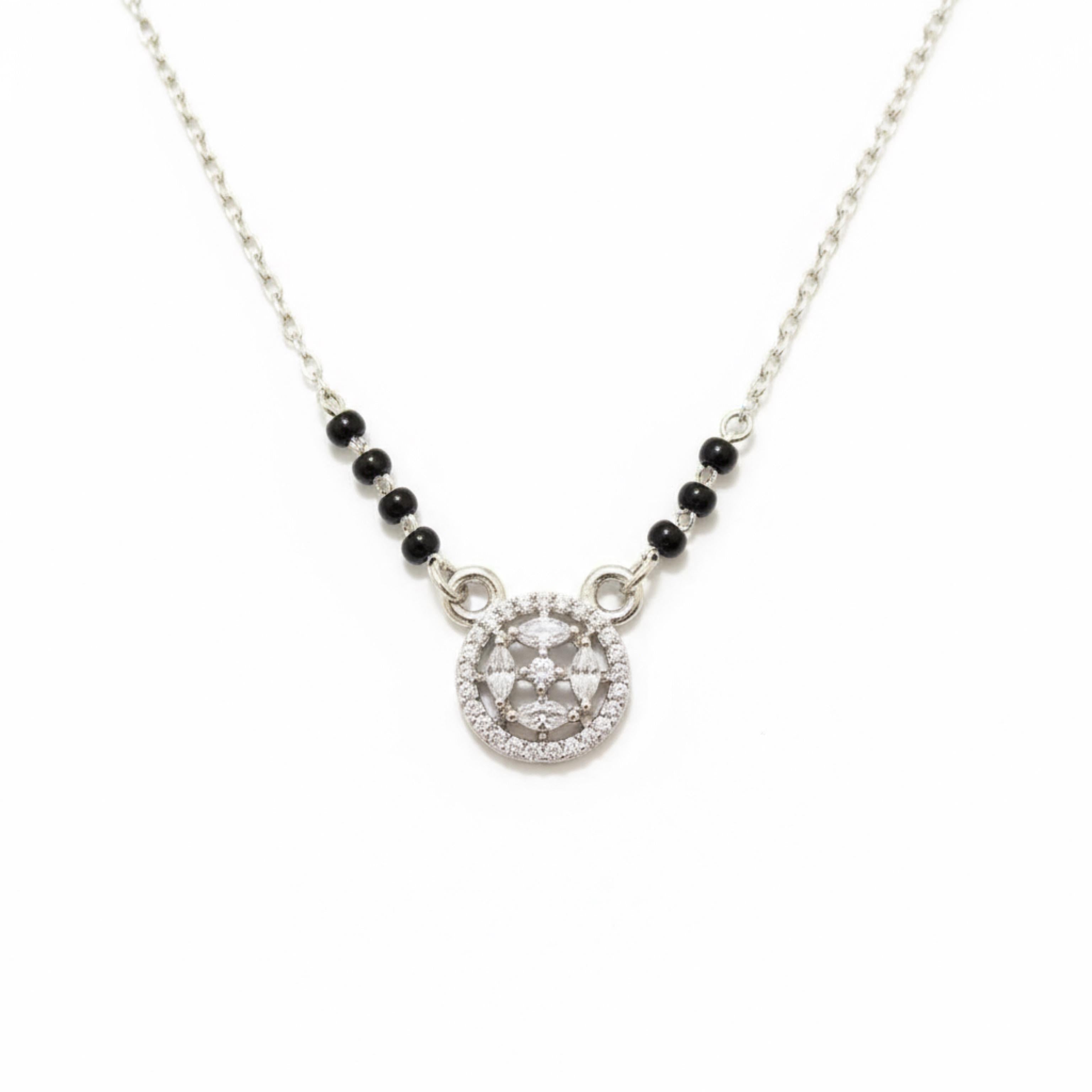 Round Bordered Star Zircon Stones Mangalsutra in 925 Silver