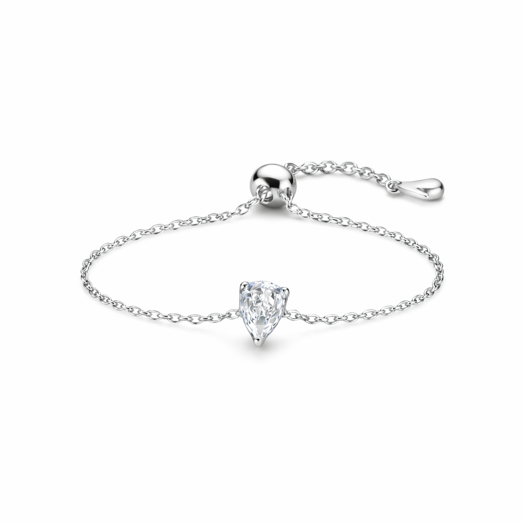 Solitaire Stone Flame-shaped Pure Silver Chained Ring