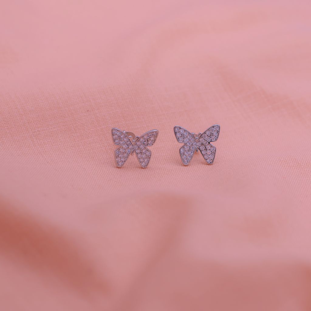 Butterfly White Zircon Stones Pure Silver Stud Earrings