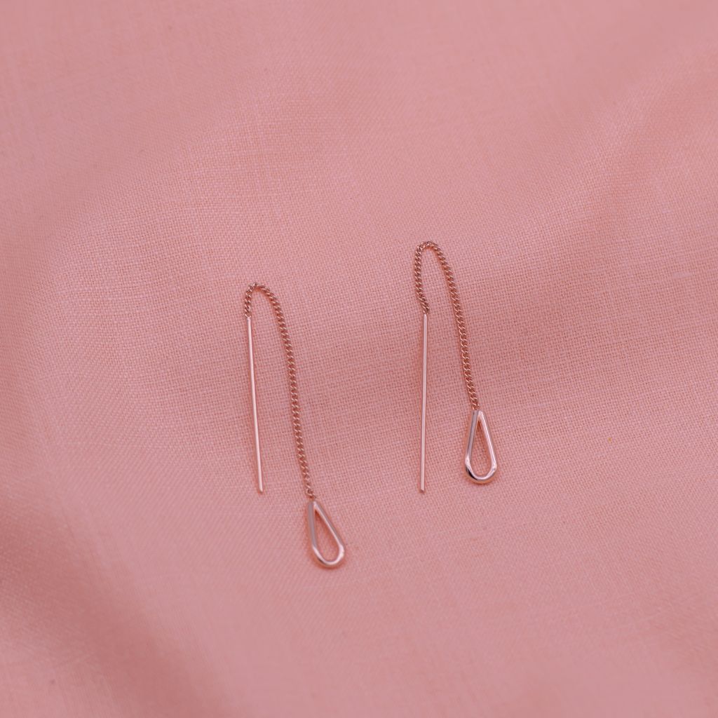 Divine Pure Silver Chain Drop Earrings in Rose Gold