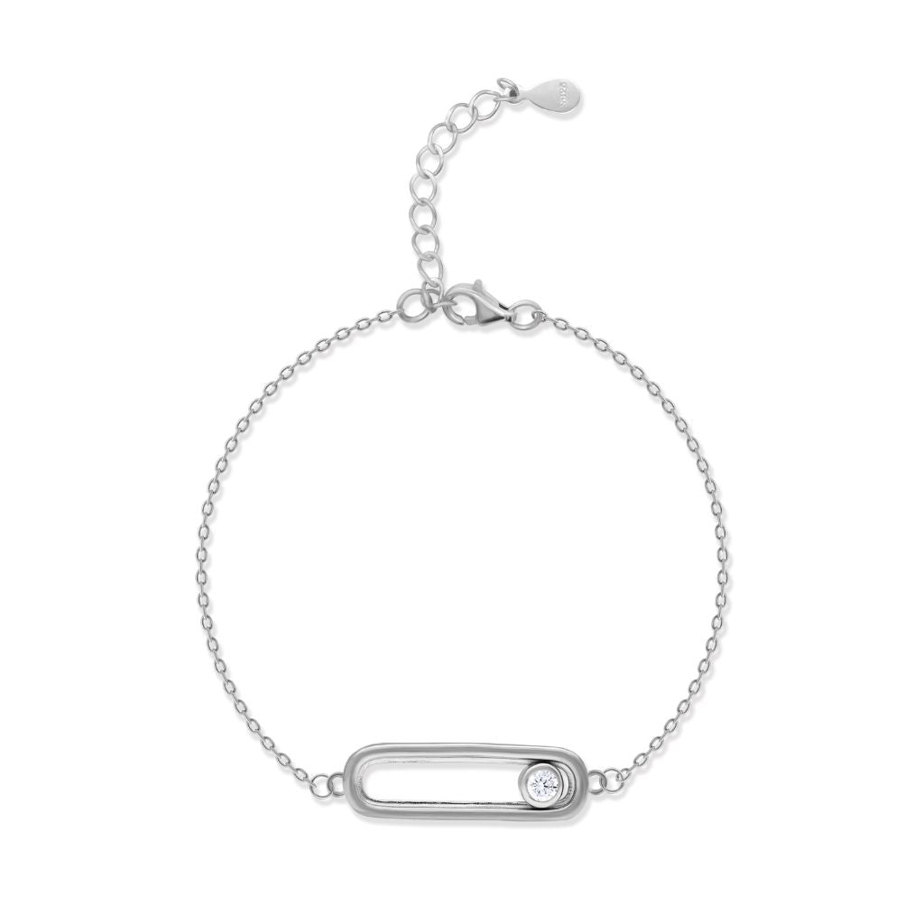 Zircon Stone in Cube Pure Silver Minimal Bracelet in 925 Silver