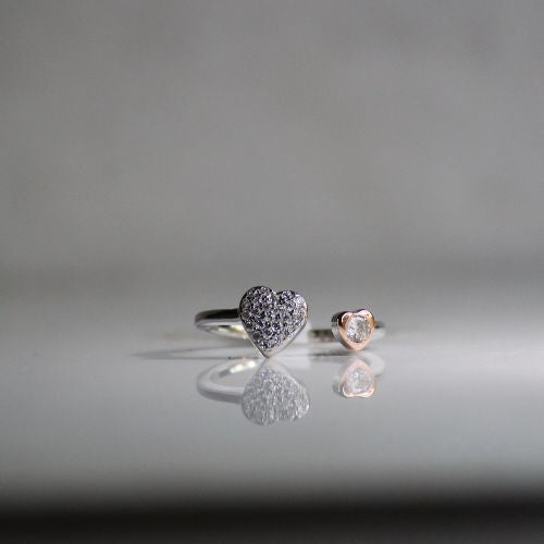 Heart joining rose gold 925 silver ring