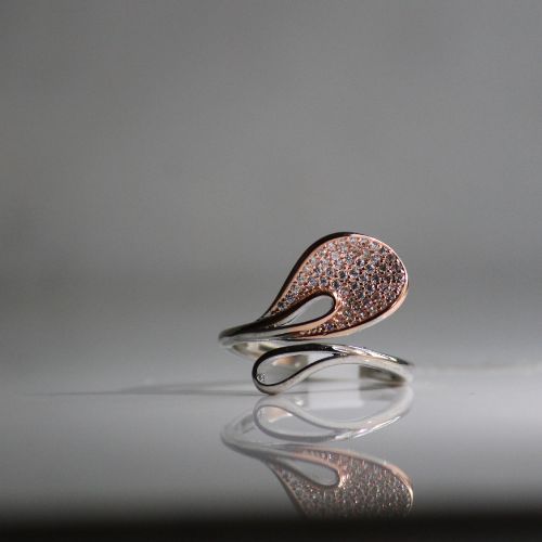 Fancy Curve Leaves Rose Gold 925 Silver Ring