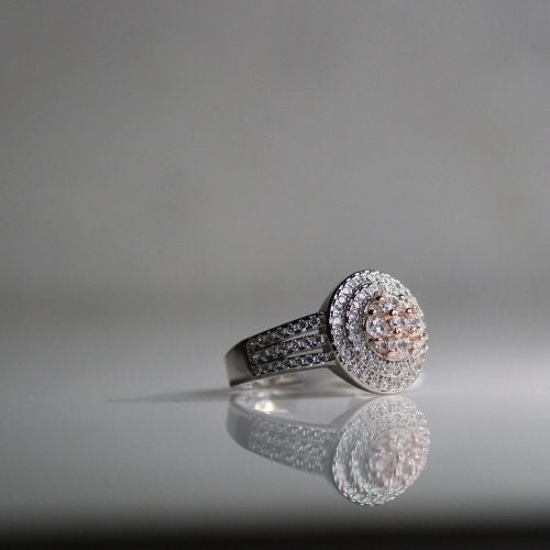 Multirounds Heavy Rose Gold 925 Silver Multistones Ring