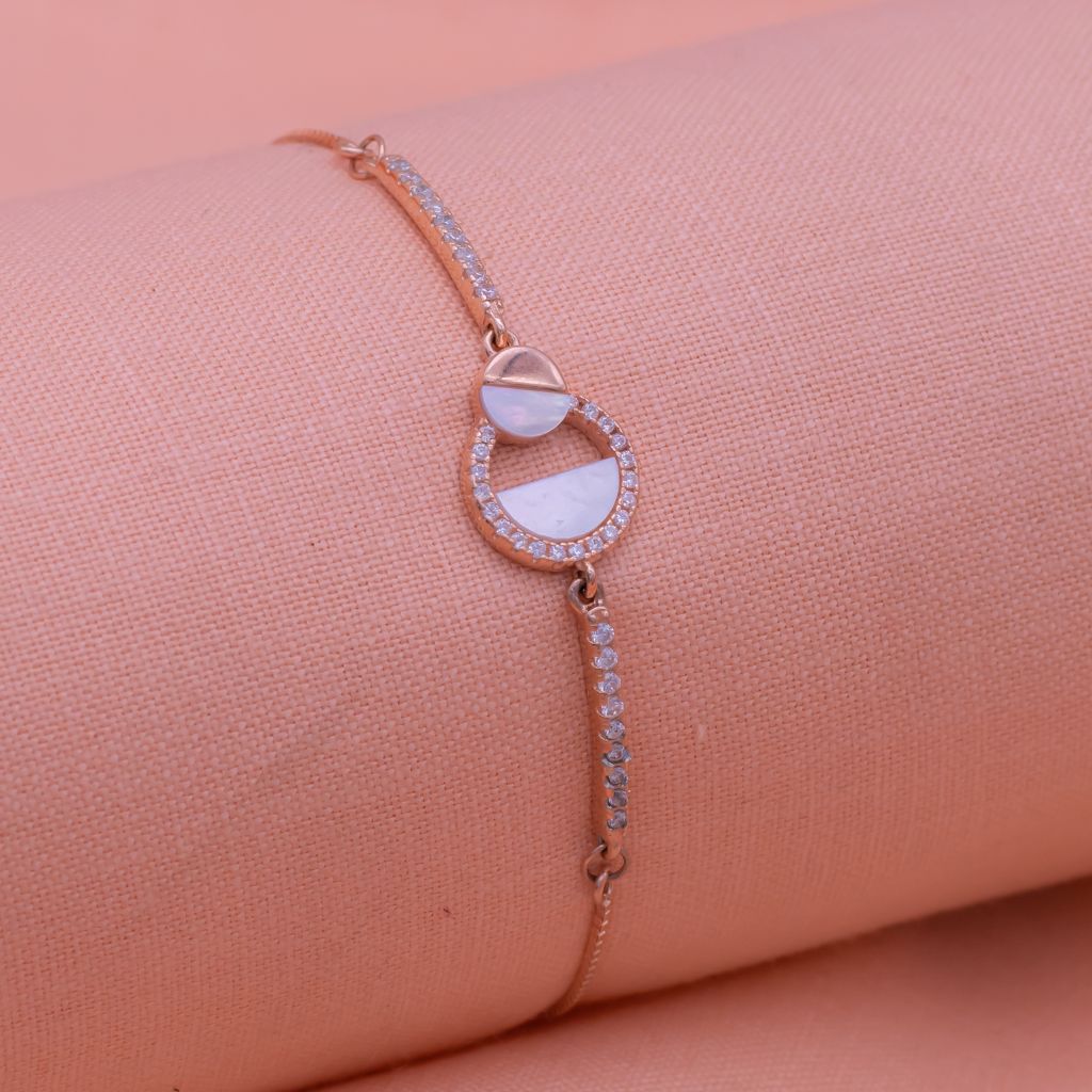 Half Marble in Circle Chained Pure Silver Party Adjustable Bracelet in Rose Gold