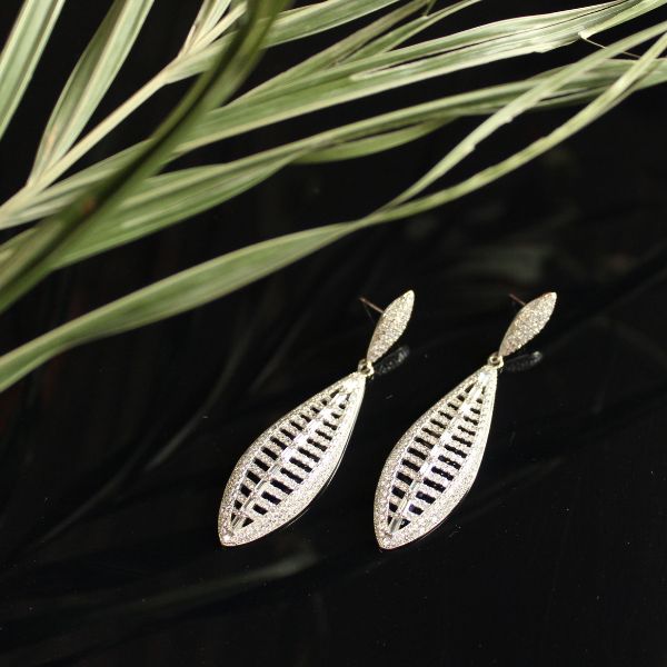 White Zircon Leaf 925 silver Earrings