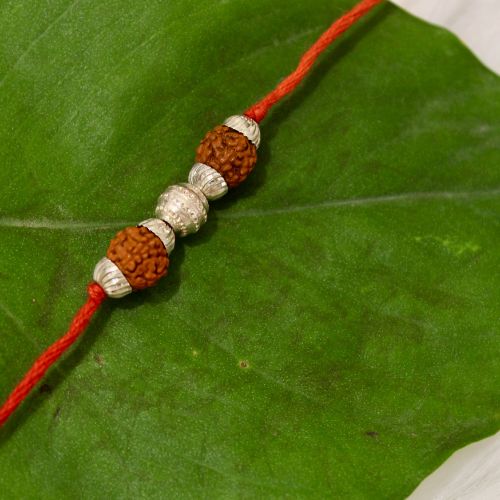 2 RUDRAKSHA 925 Silver Red Yellow Thread Rakhi