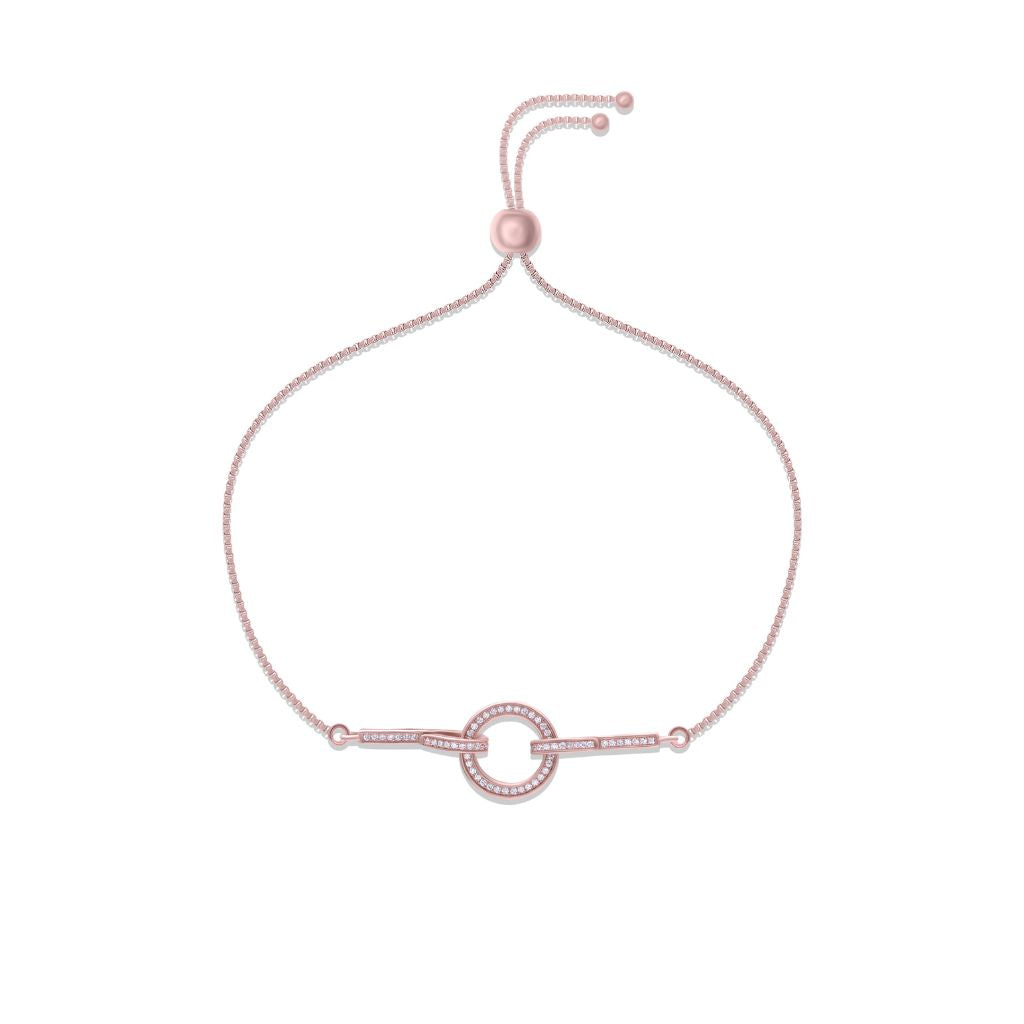 Ring in Center Pure Silver Linked Adjustable Bracelet in Rose Gold