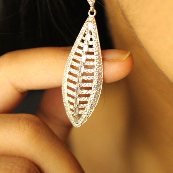 White Zircon Leaf 925 silver Earrings