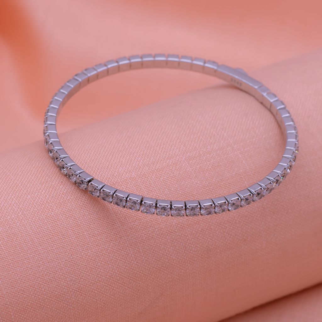 Tennis Classic Pure Silver Adjustable Kadha Bracelet