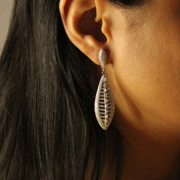 White Zircon Leaf 925 silver Earrings