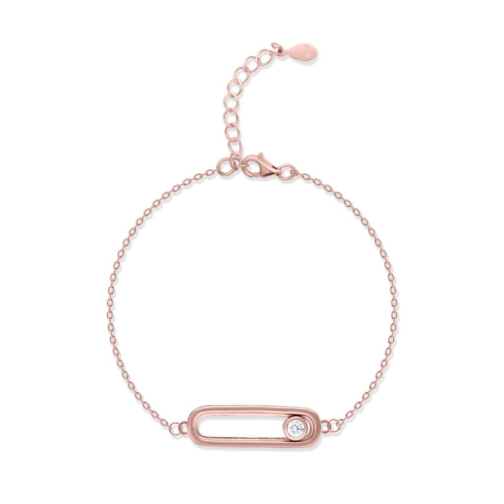 Zircon Stone in Cube Pure Silver Minimal Bracelet in Rose Gold