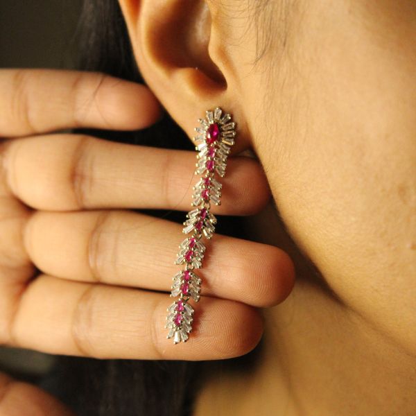 Rose white Zircon long Party Earrings