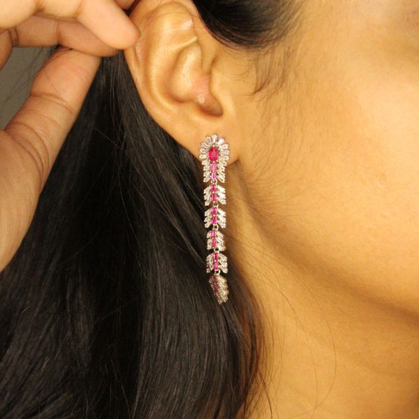 Rose white Zircon long Party Earrings