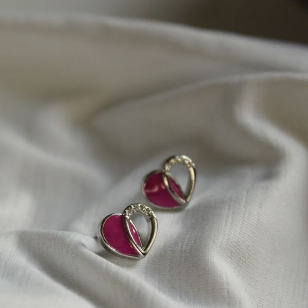 Pink Zircon Heart 925 Silver Studs