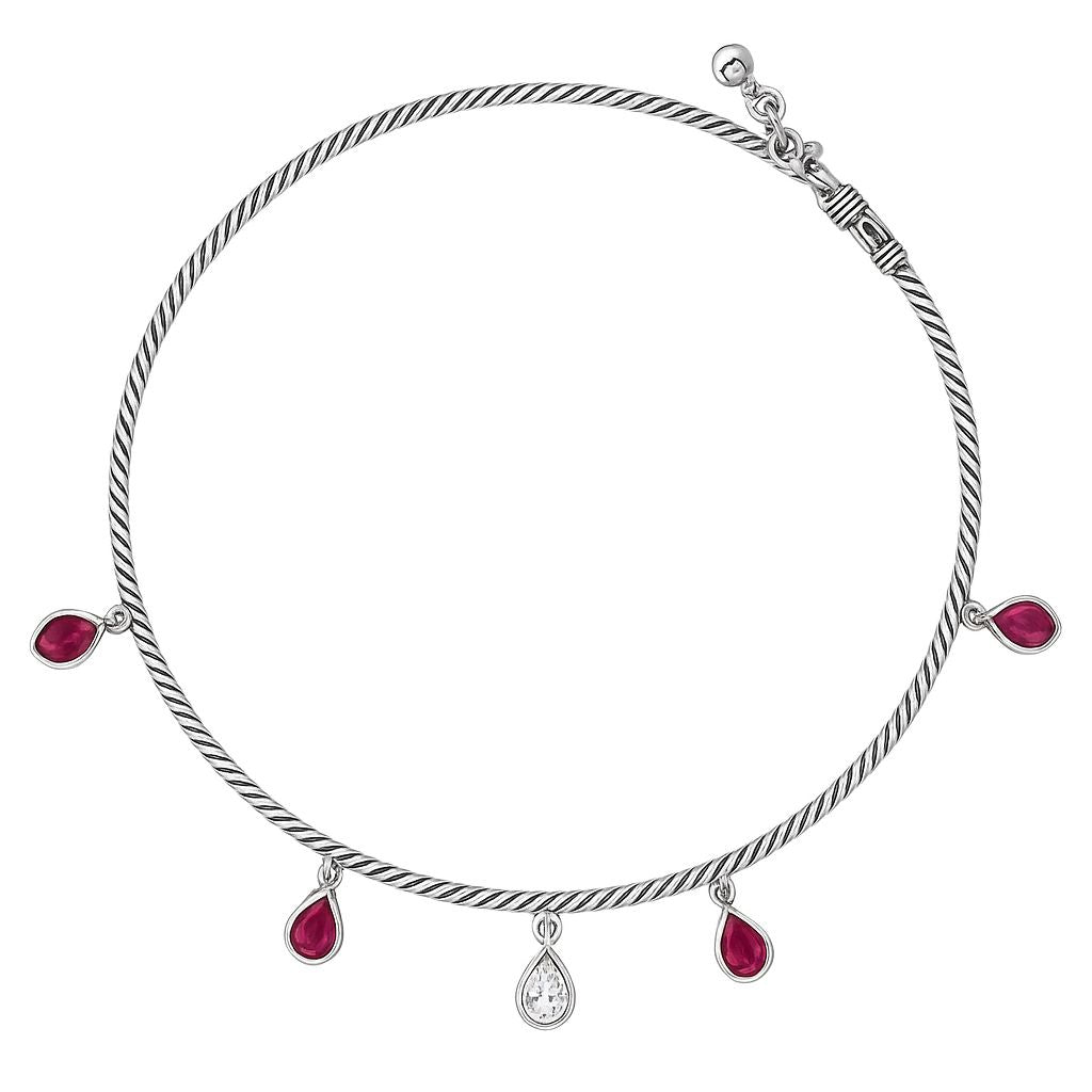 Oval Hangings Band Anklet in 925 Silver- Single piece