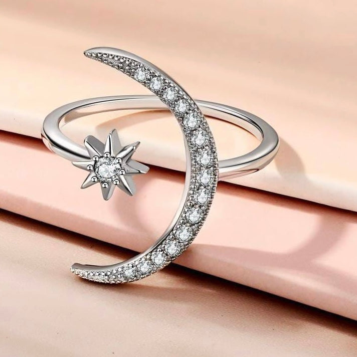 Moon star 925 pure silver ring