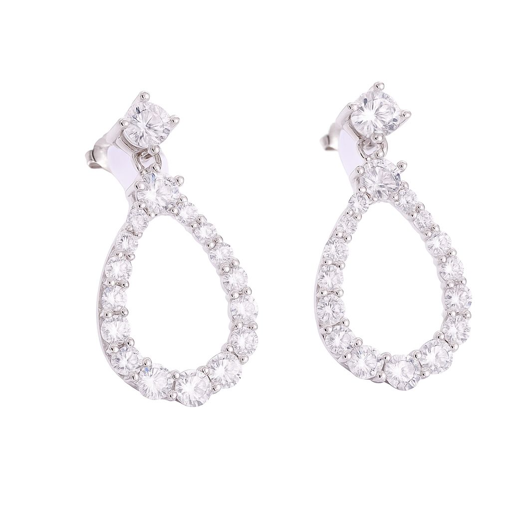 Zircon Stones Oval Shaped Hanging Earrings in 925 Silver