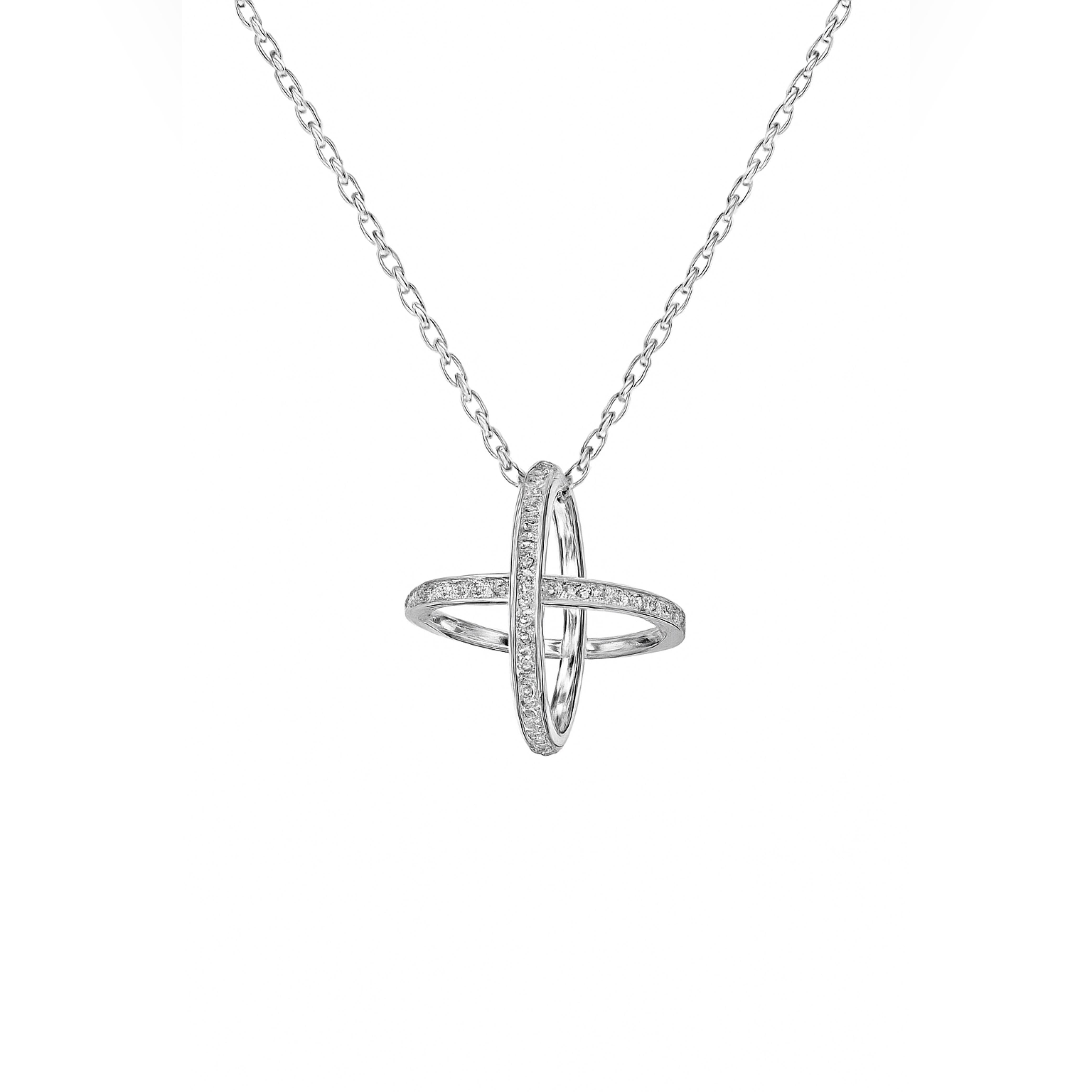 Oval Crossed Pendant with silver linked Chain in 925 Silver