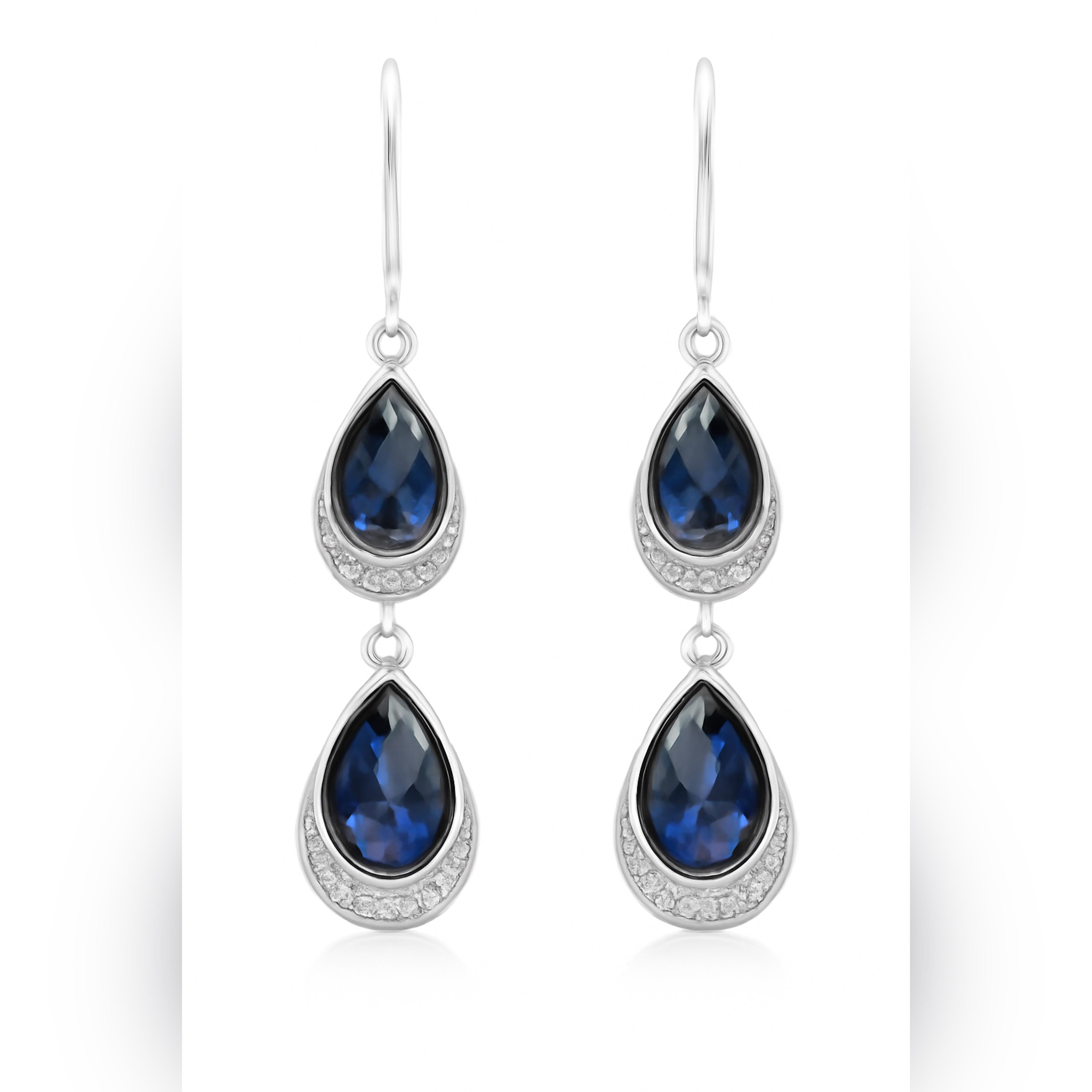 Sapphire Stones Hanging Party Earrings in 925 Silver