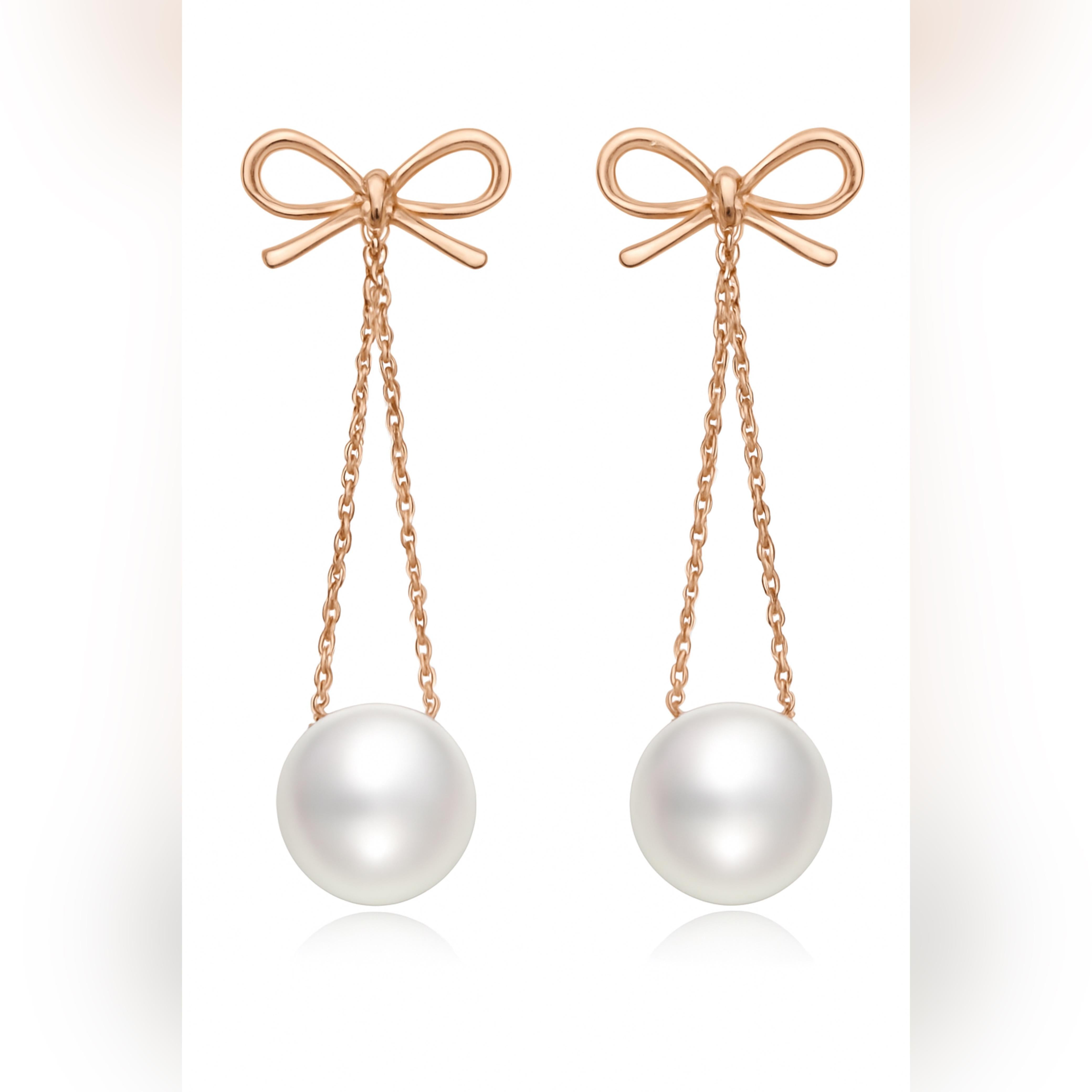 Bow With Hanging Pearl Drop Earrings in Rose Gold 925 Silver