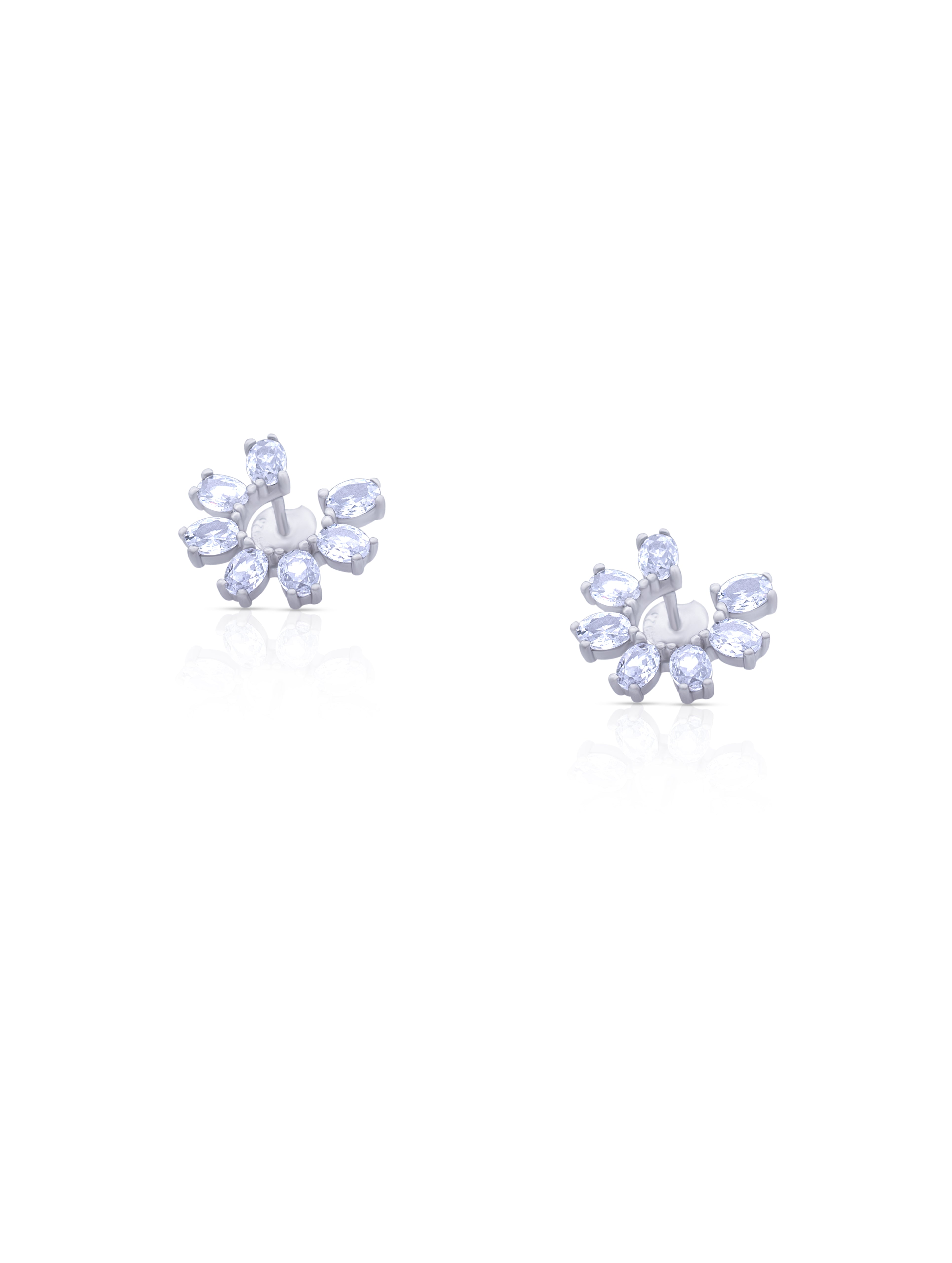 Half Flower 6 Zircon Pure Silver Stud Earrings