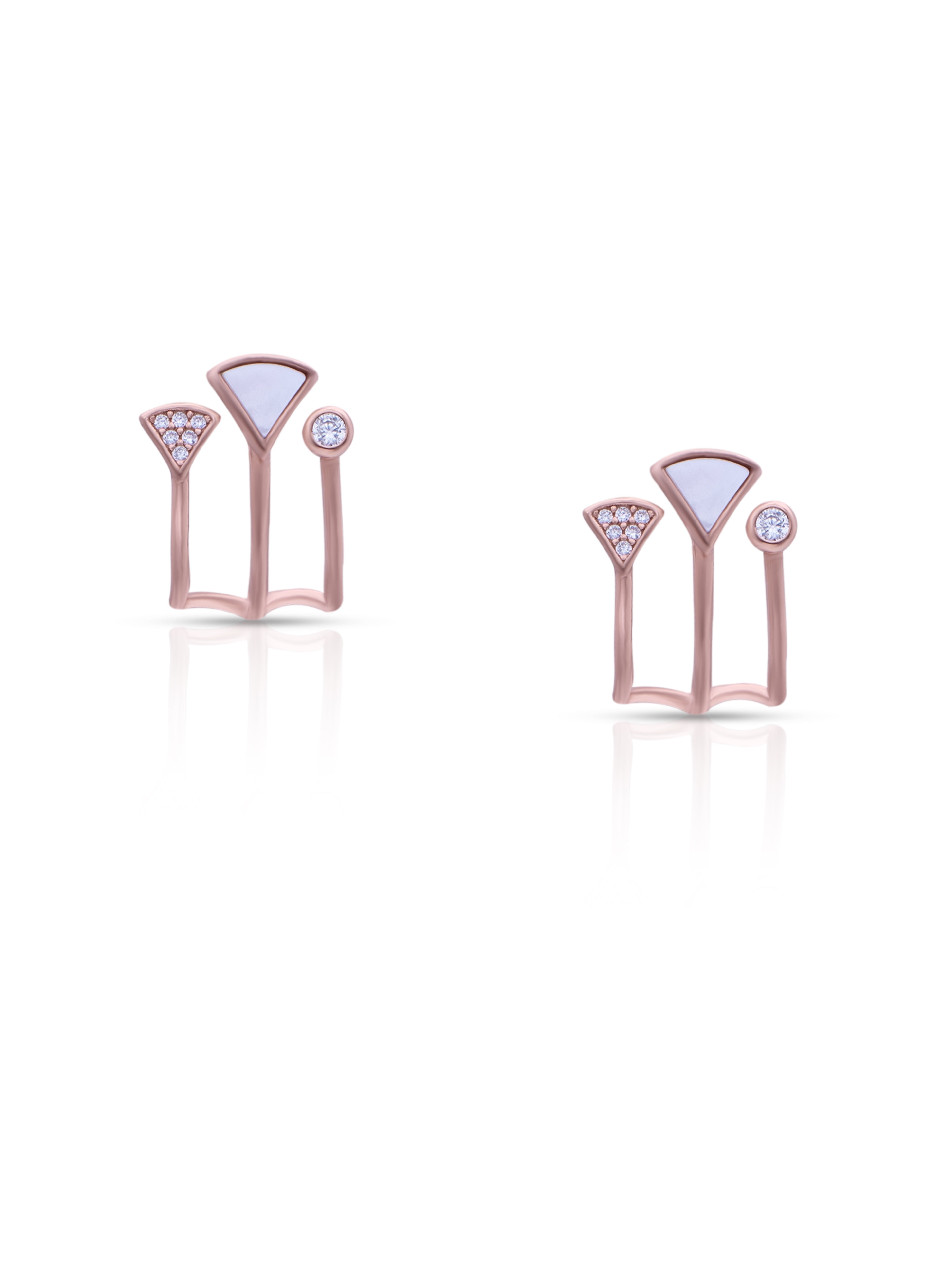 3 Lined Zircon Stones Pure Silver Studs in Rose Gold