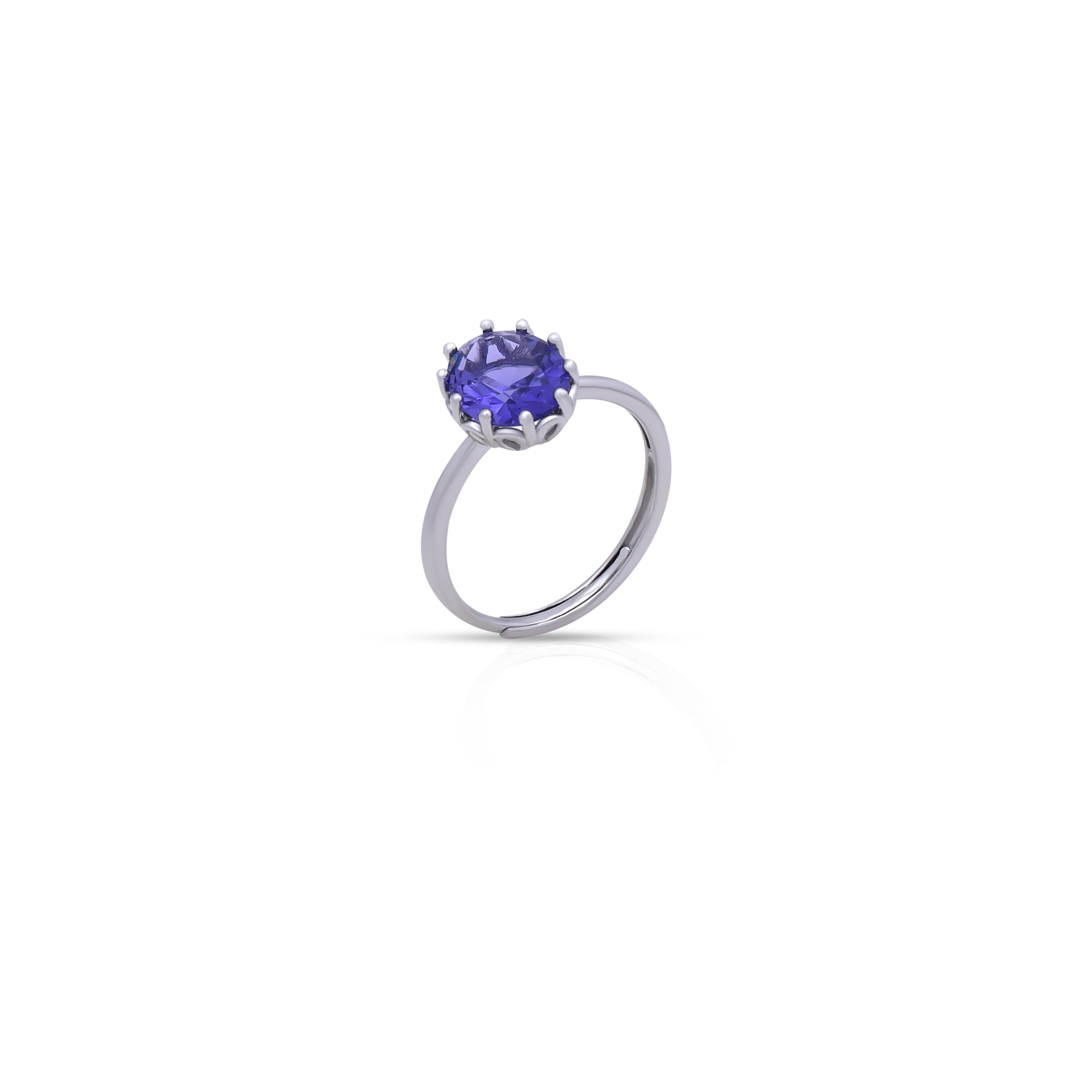 Purple Zircon Stone Pure Silver Minimal Ring- Free size
