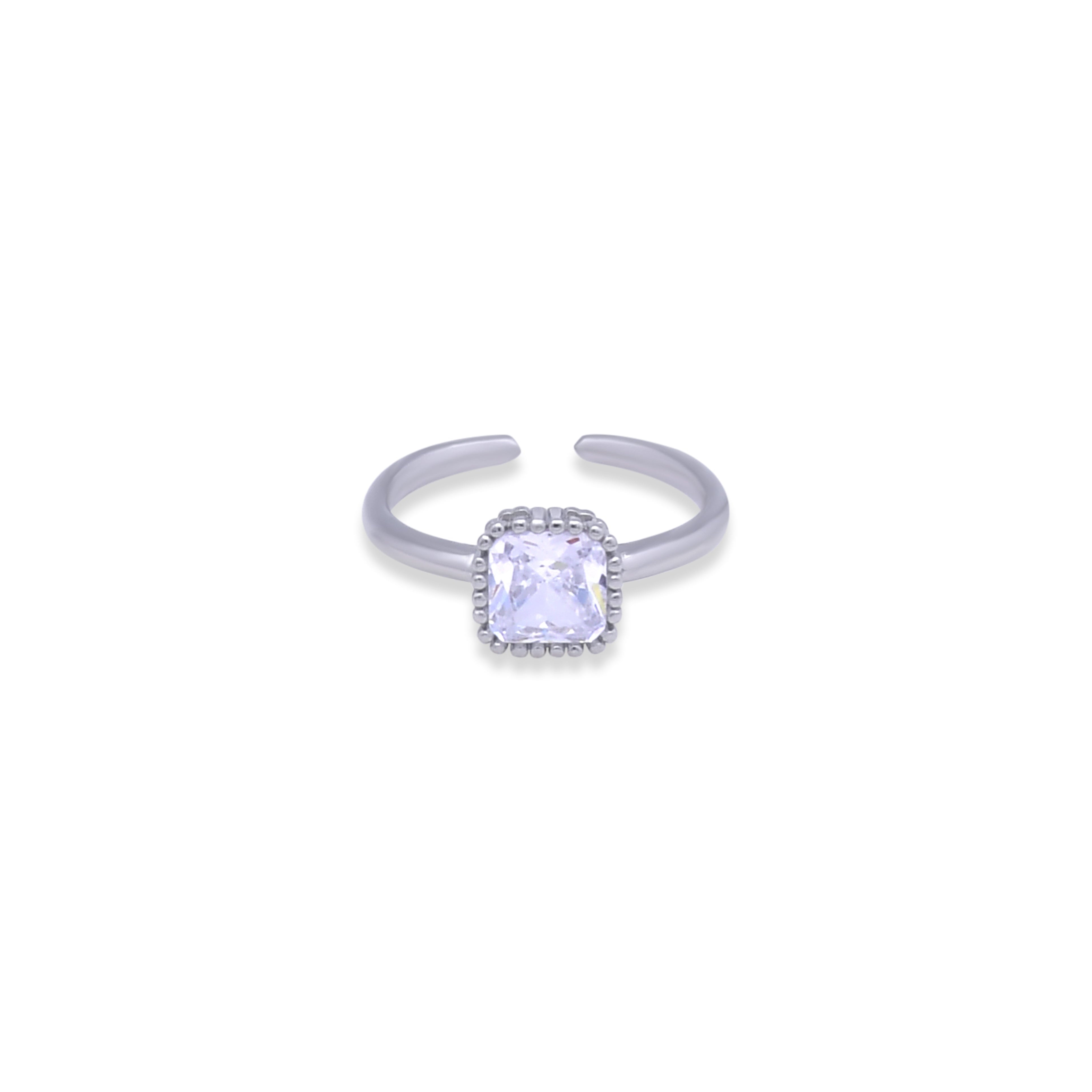 Zircon Stone in Cube Pure Silver Minimal Ring- Free size