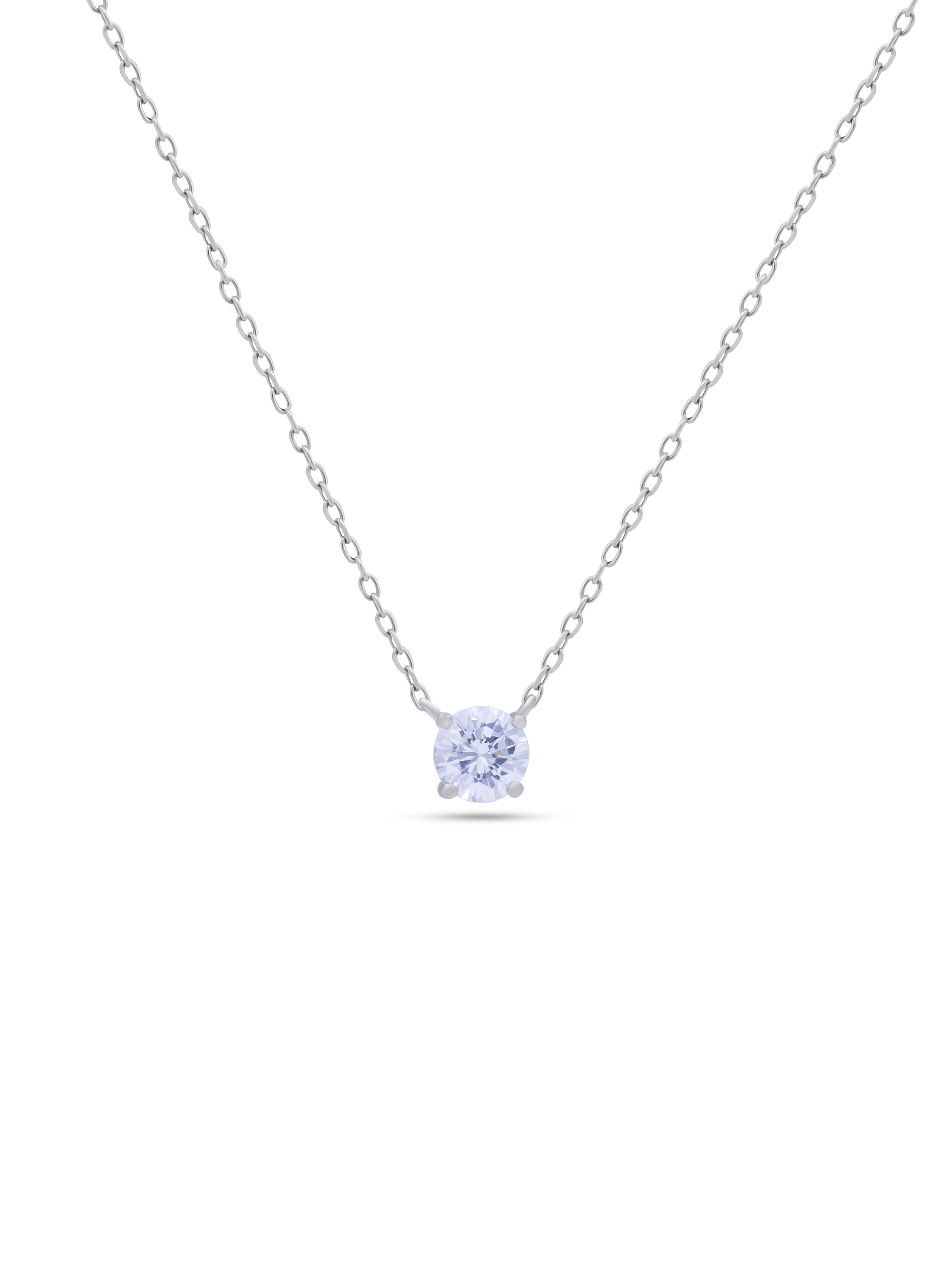 Classic Zircon Stone Pure Silver Pendant With Linked Chain