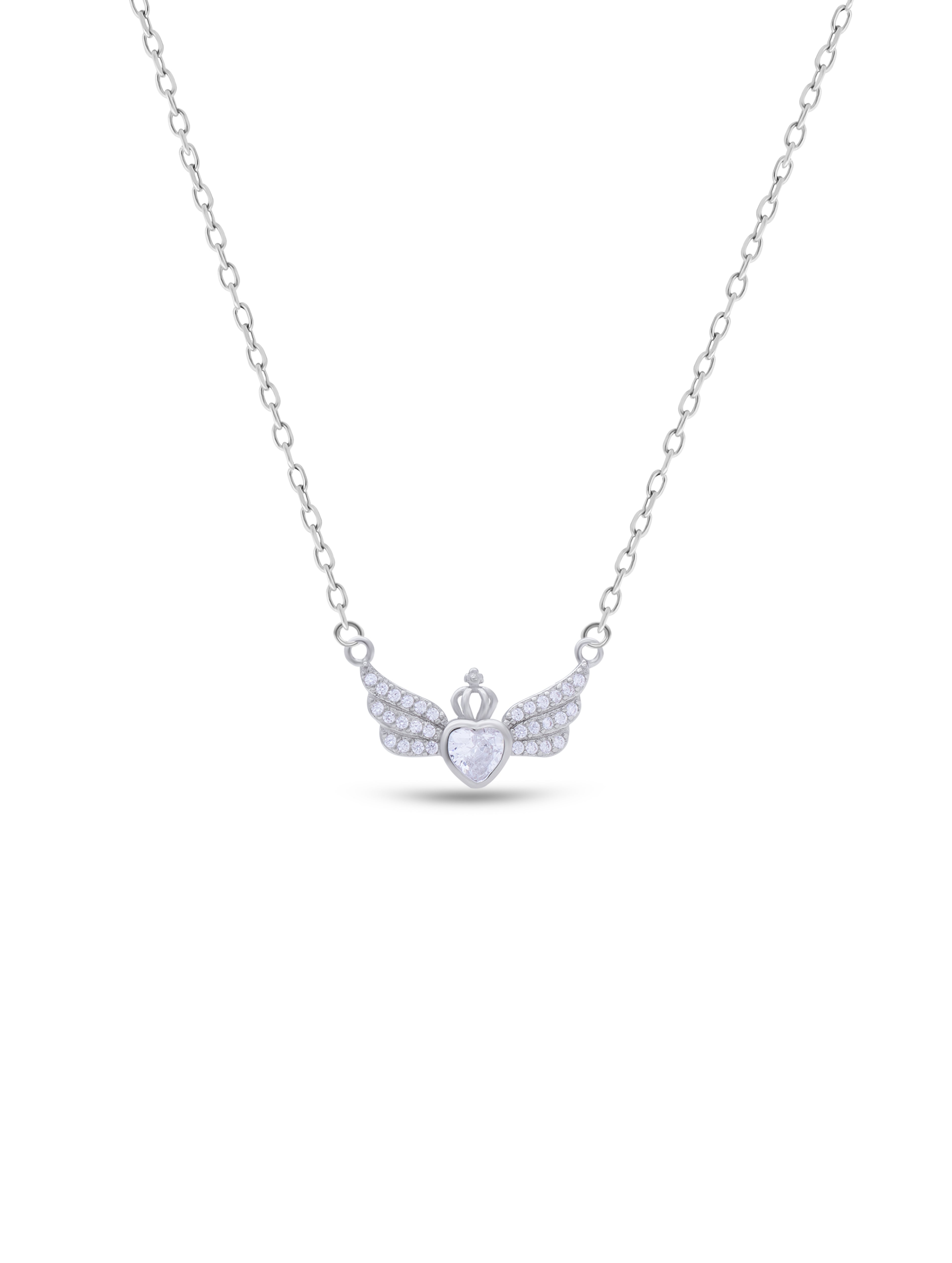 Eagle Ring Wing Zircon Stone Pure Silver Pendant With Linked Chain