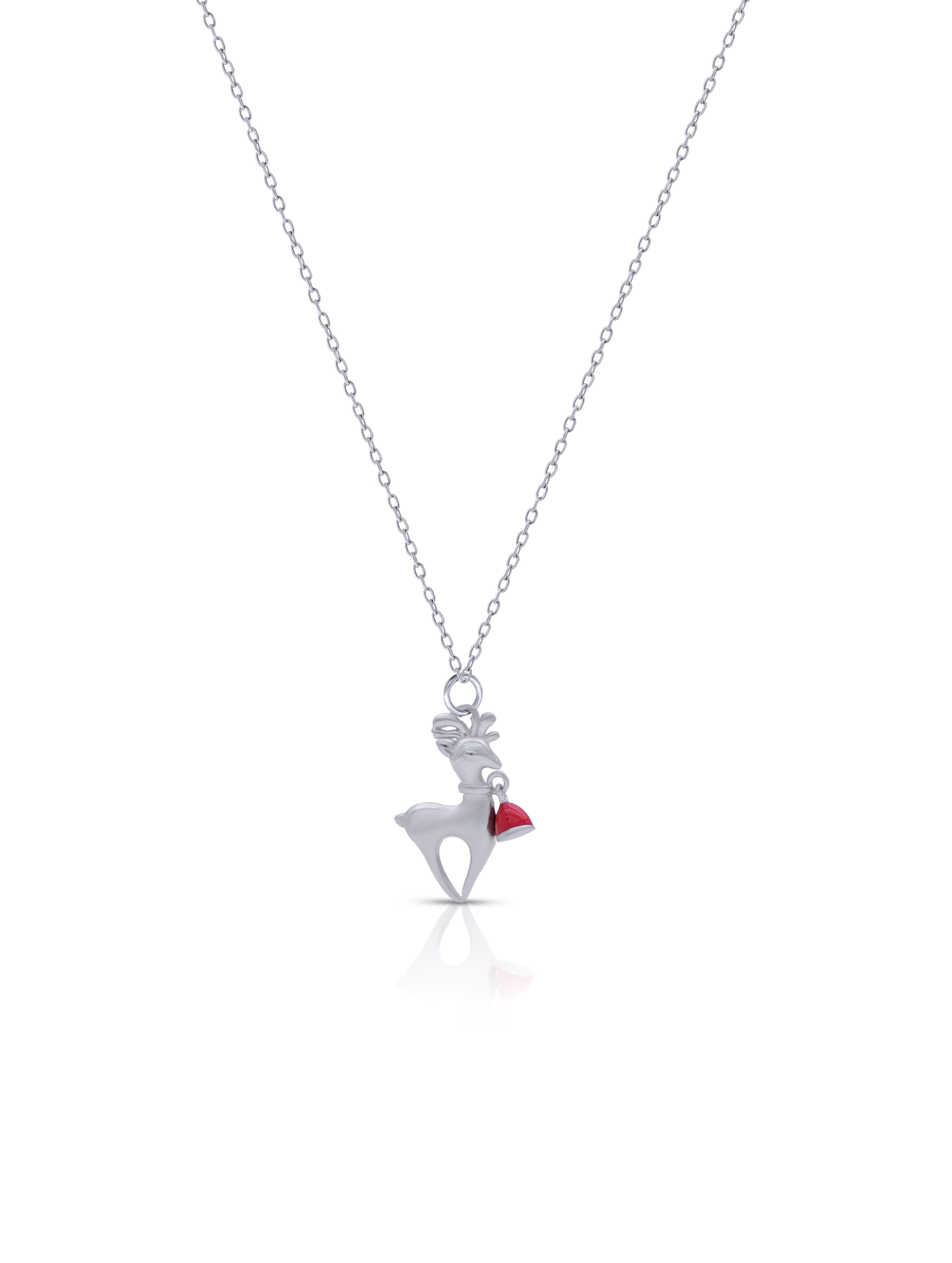 Deer With Bells Pure Silver Pendant With Linked Chain