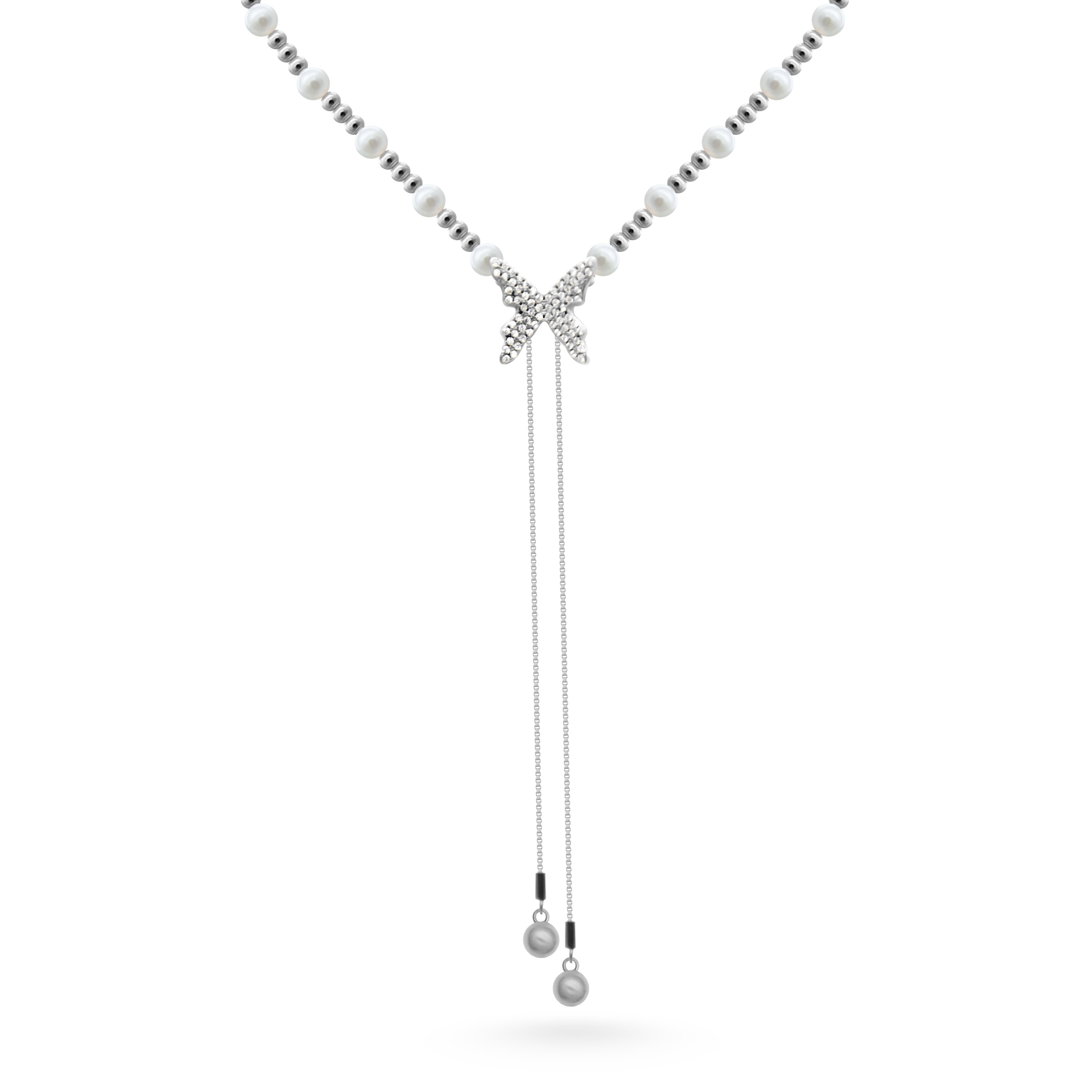 Butterfly with pearls party 925 silver heavy chain