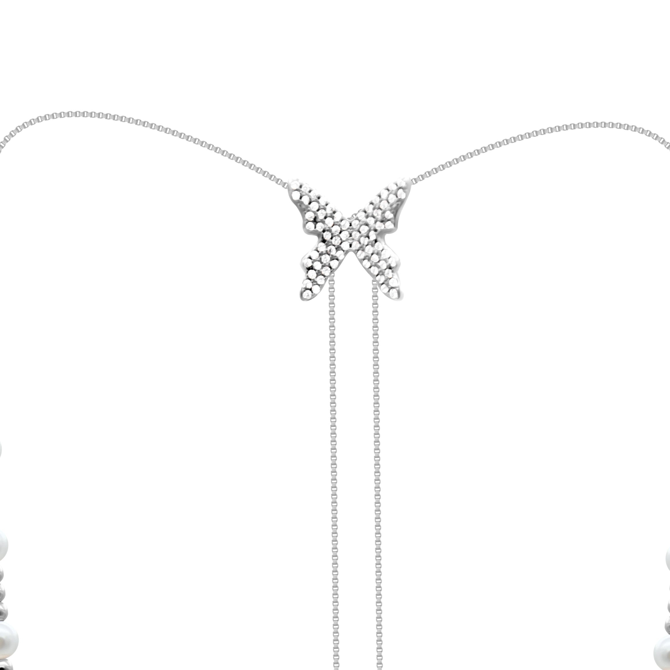 Butterfly with pearls party 925 silver heavy chain