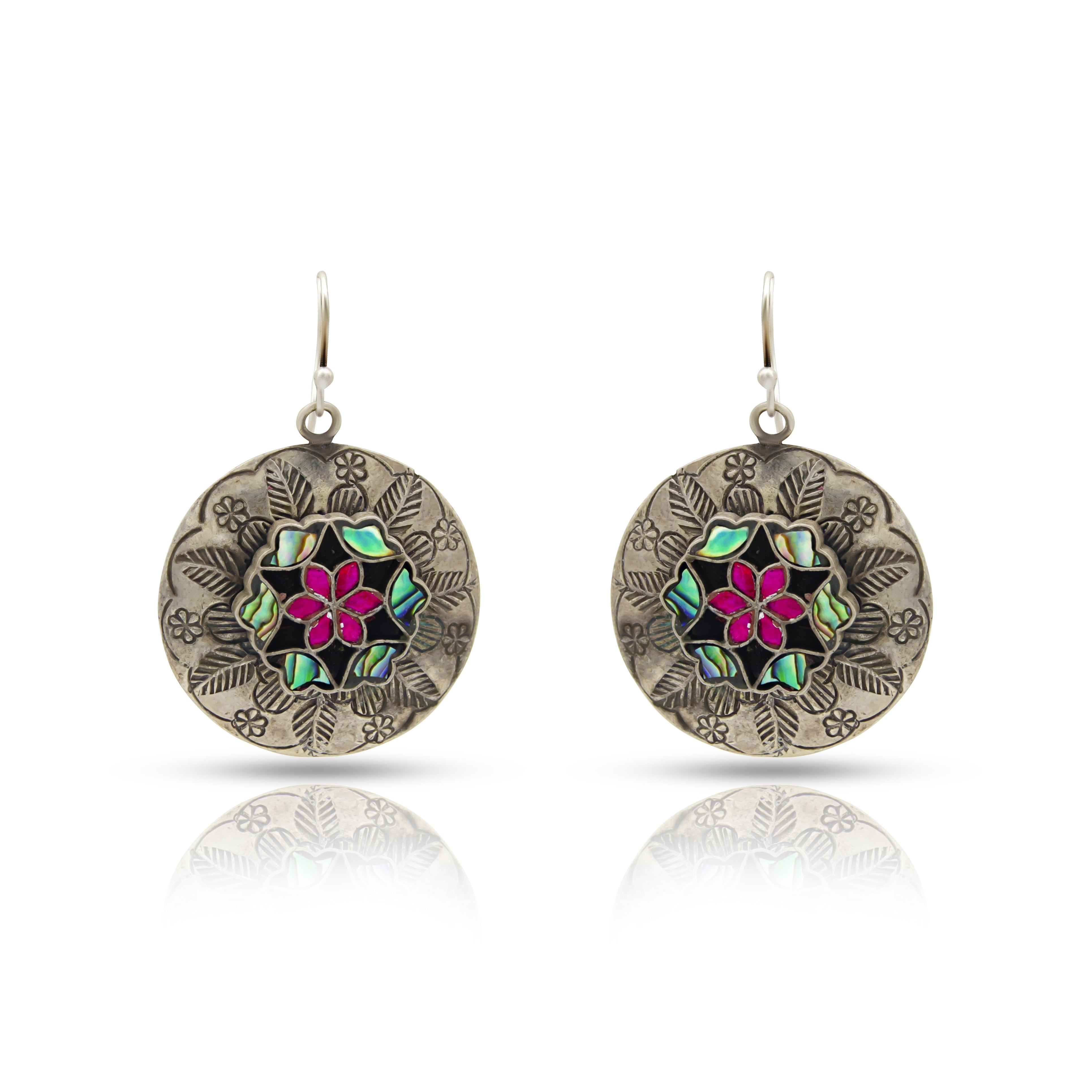 Ancient pink leaves in circle 925 oxidised jhumkas