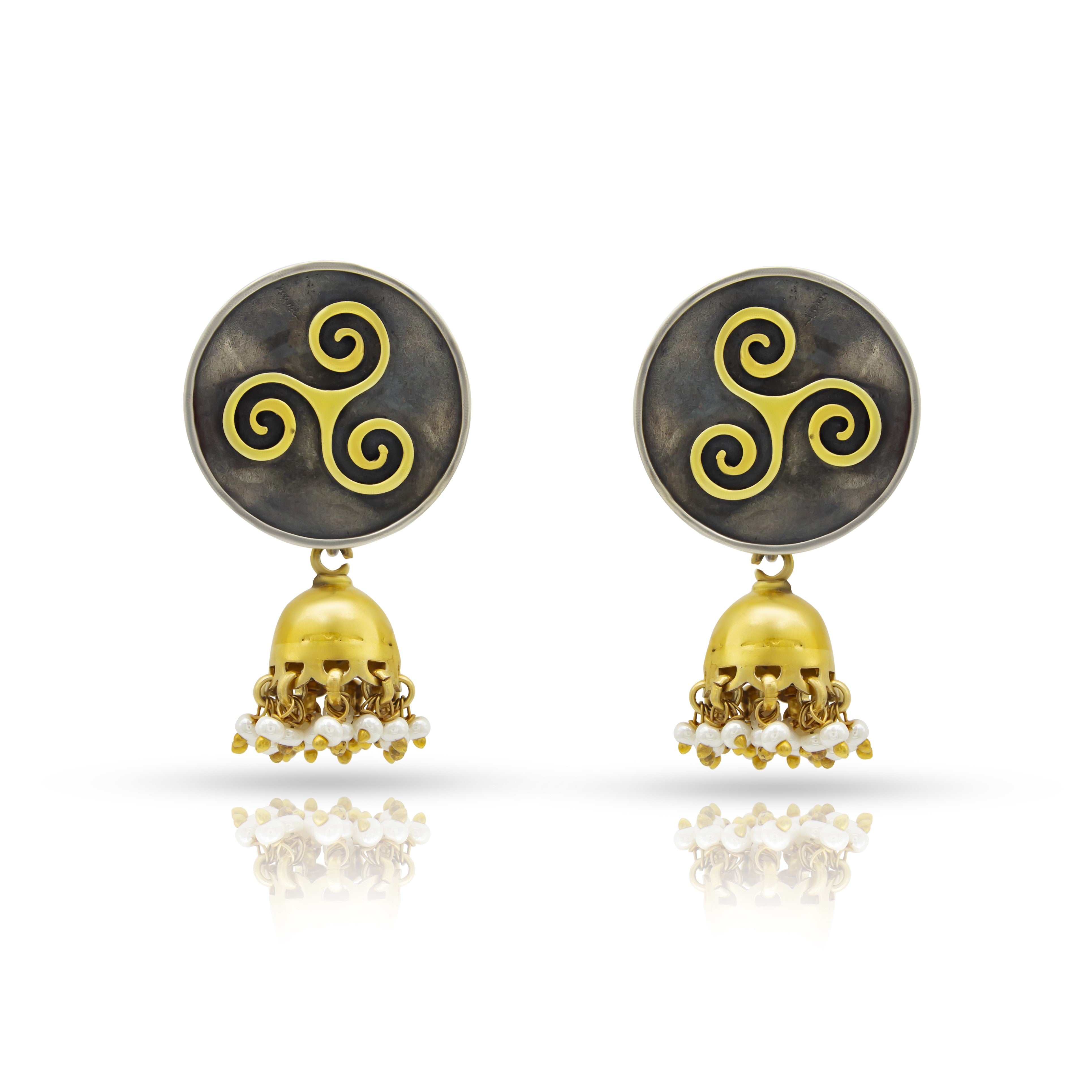 Figet spinner gold 925 oxidised silver jhumkas