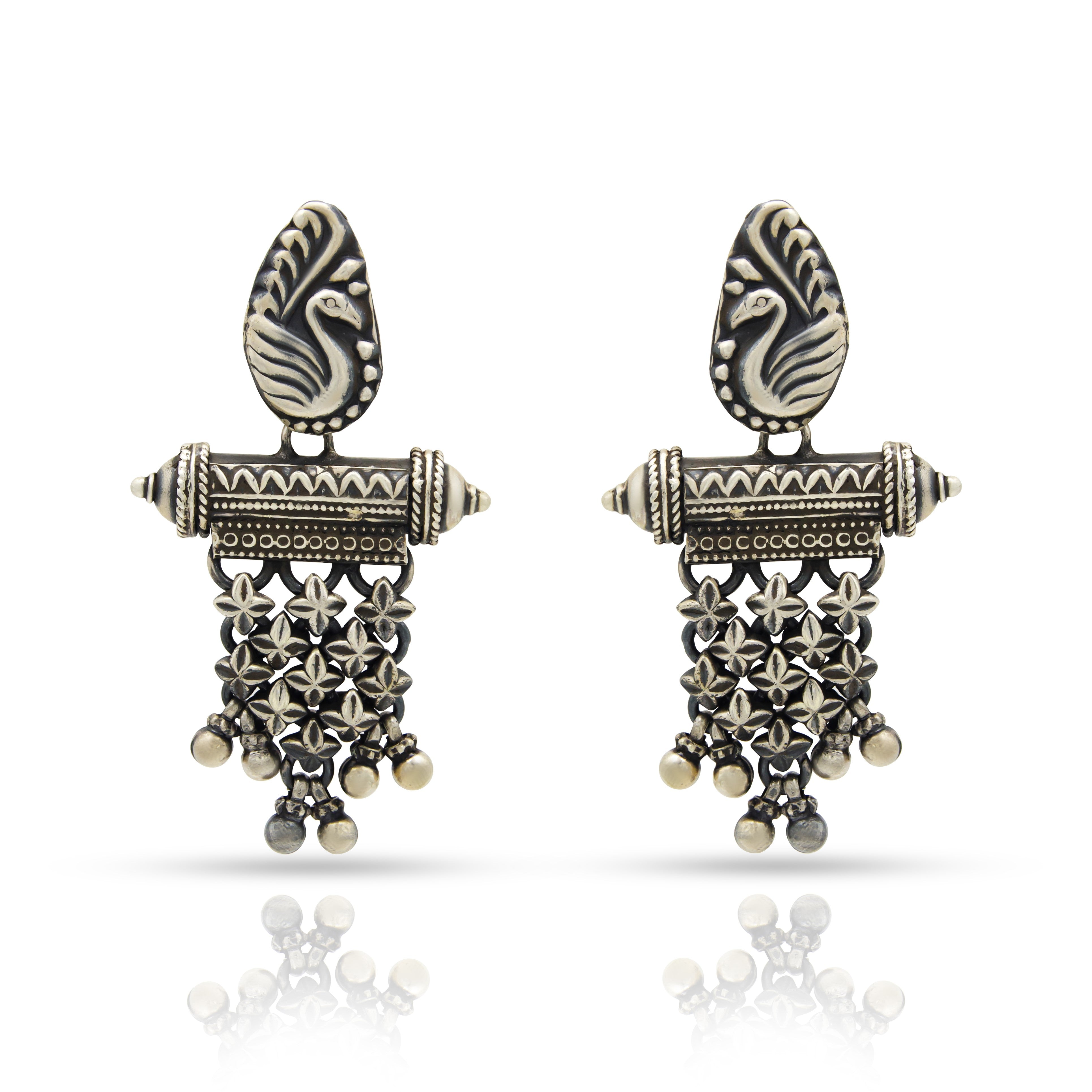 Ancient Peacock with clovers hanging 925 jhumkas