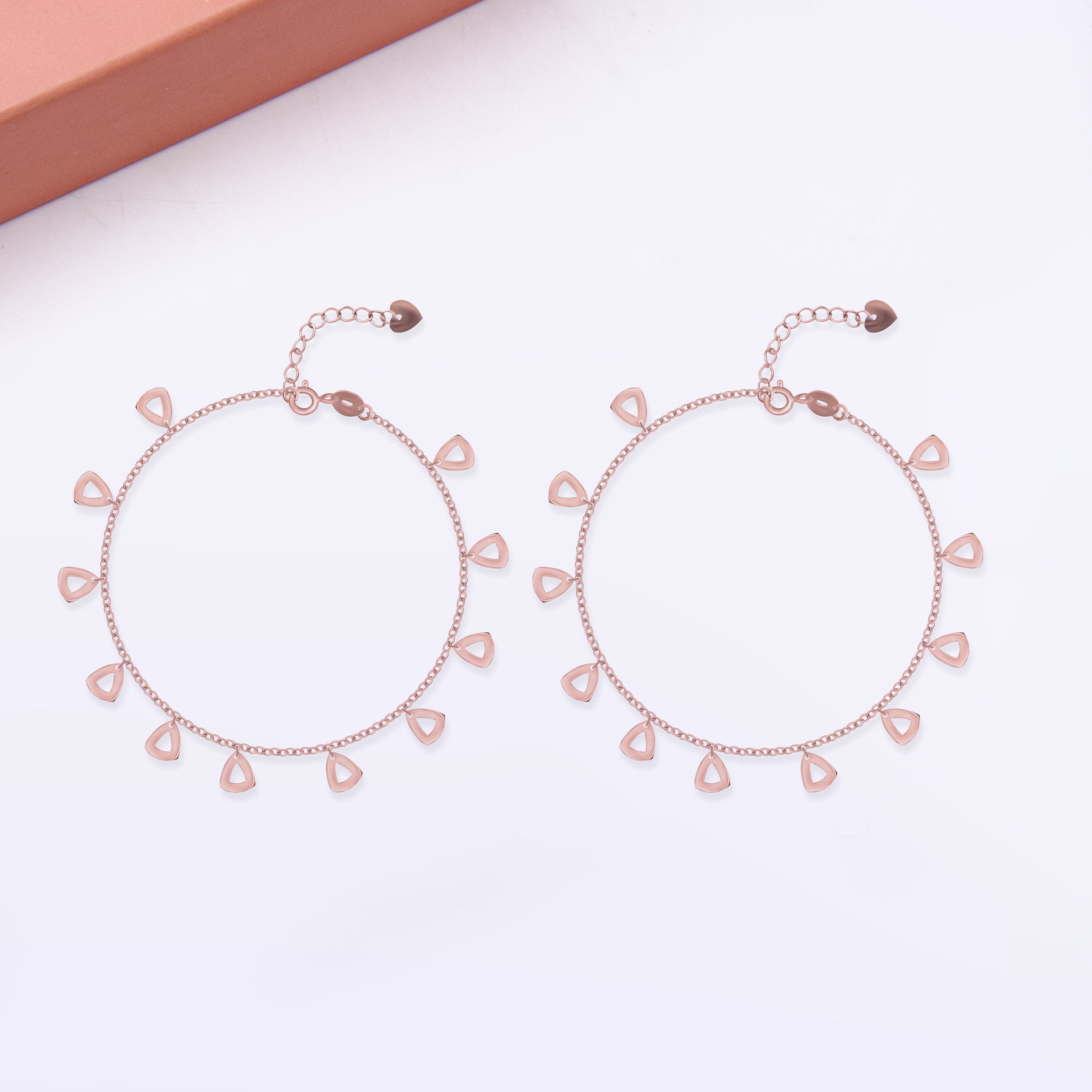 Cube minimal pure silver anklets in rose gold- single piece